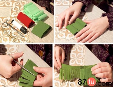 ​扎蝴蝶结的松叶、果松折法图解教程